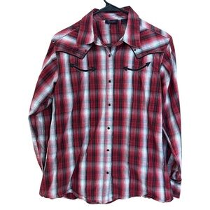 Wrangler Women’s Red Plaid Metallic Button-Up Western Shirt